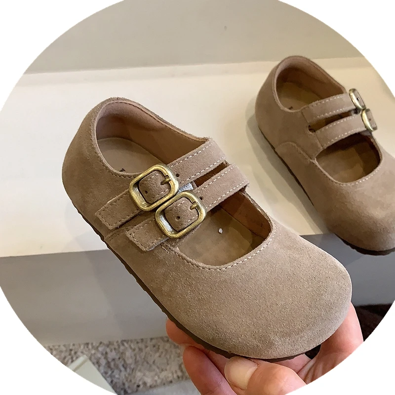 2025 New Suede Girls Flats Shoes,Solid Toddler Girls Ballet Flats Shoes Ballerina Jane Mary Princess Dress Shoes For Wedding