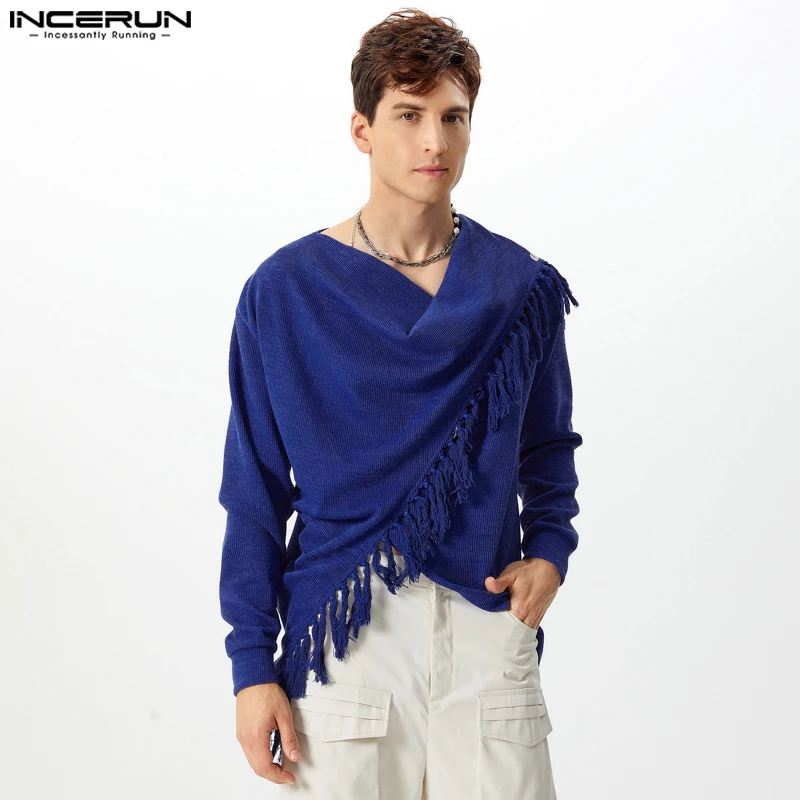 Handsome Well Fitting Tops INCERUN Men's Knitted Tassel Collar Design Sweaters Casual City Walk Male Long Sleeved Cardigan 2024