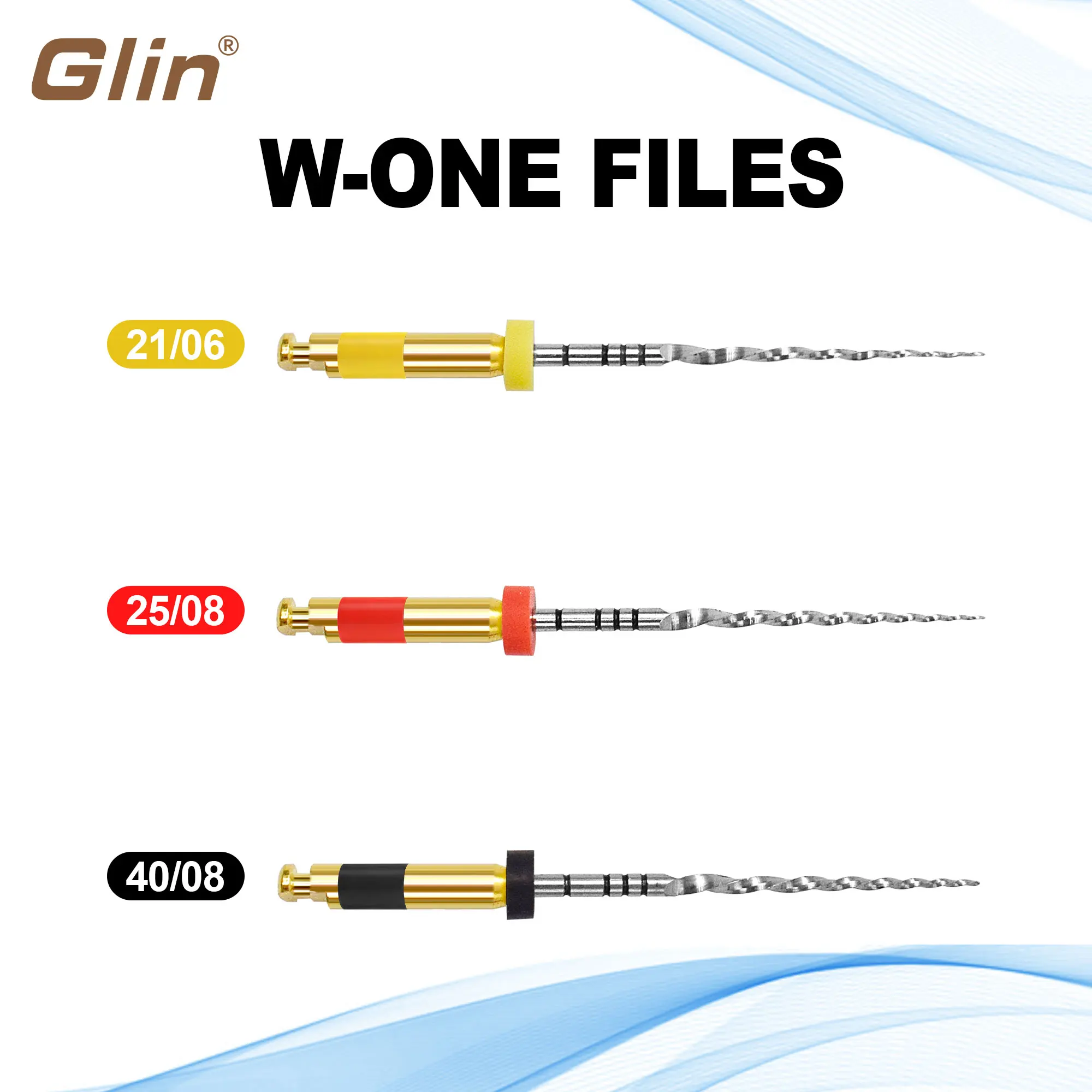 Glin 3Pcs/Box Dental Reciprocating rotary files Endo NiTi File W-ONE Endodontic Files for W-One Files Treatment Dentistry