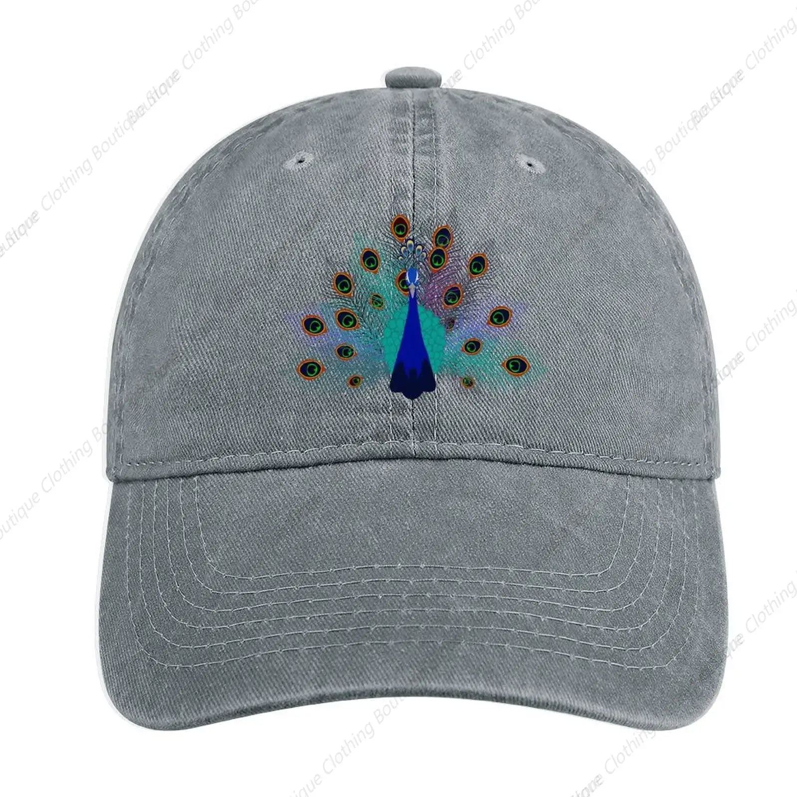 

Pretty Blue Peacock Printed Denim Baseball Cap Vintage Casquette Hat Men Women