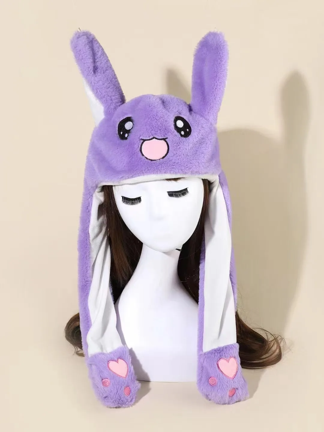 Plush Mobile Rabbit Ear Hat Cute Cartoon Toy Hat Kawaii Funny Rabbit Plush Hat Winter Party Hat