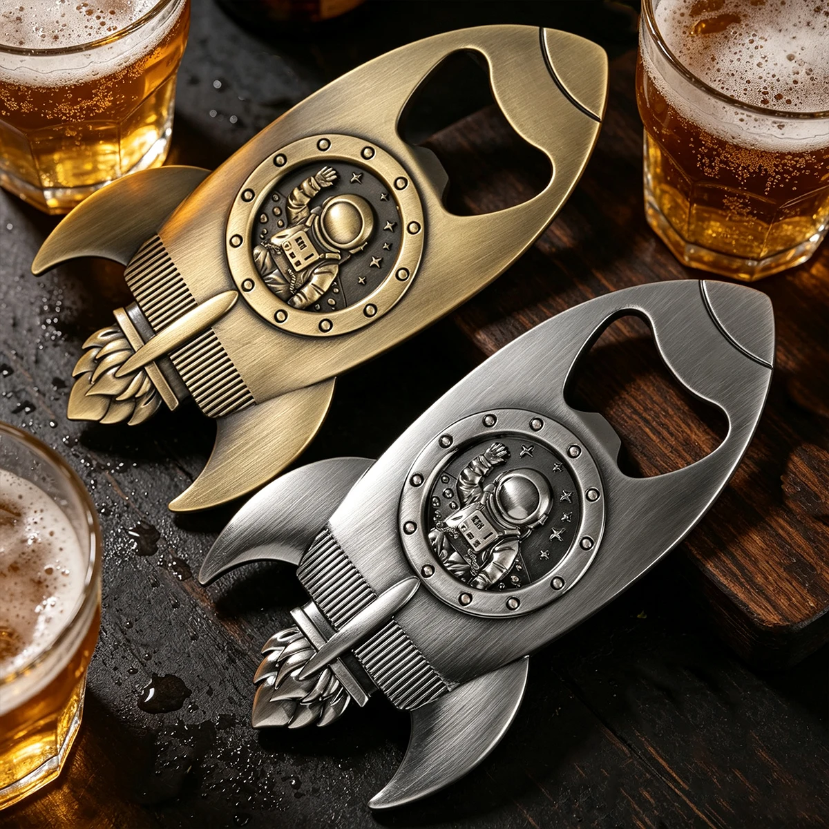 Vintage Metal Rocket Bottle Opener 3D Astronaut Spaceman Embossed Beer Cap Opener Home Bar Accessory Novelty Gift Party Decor