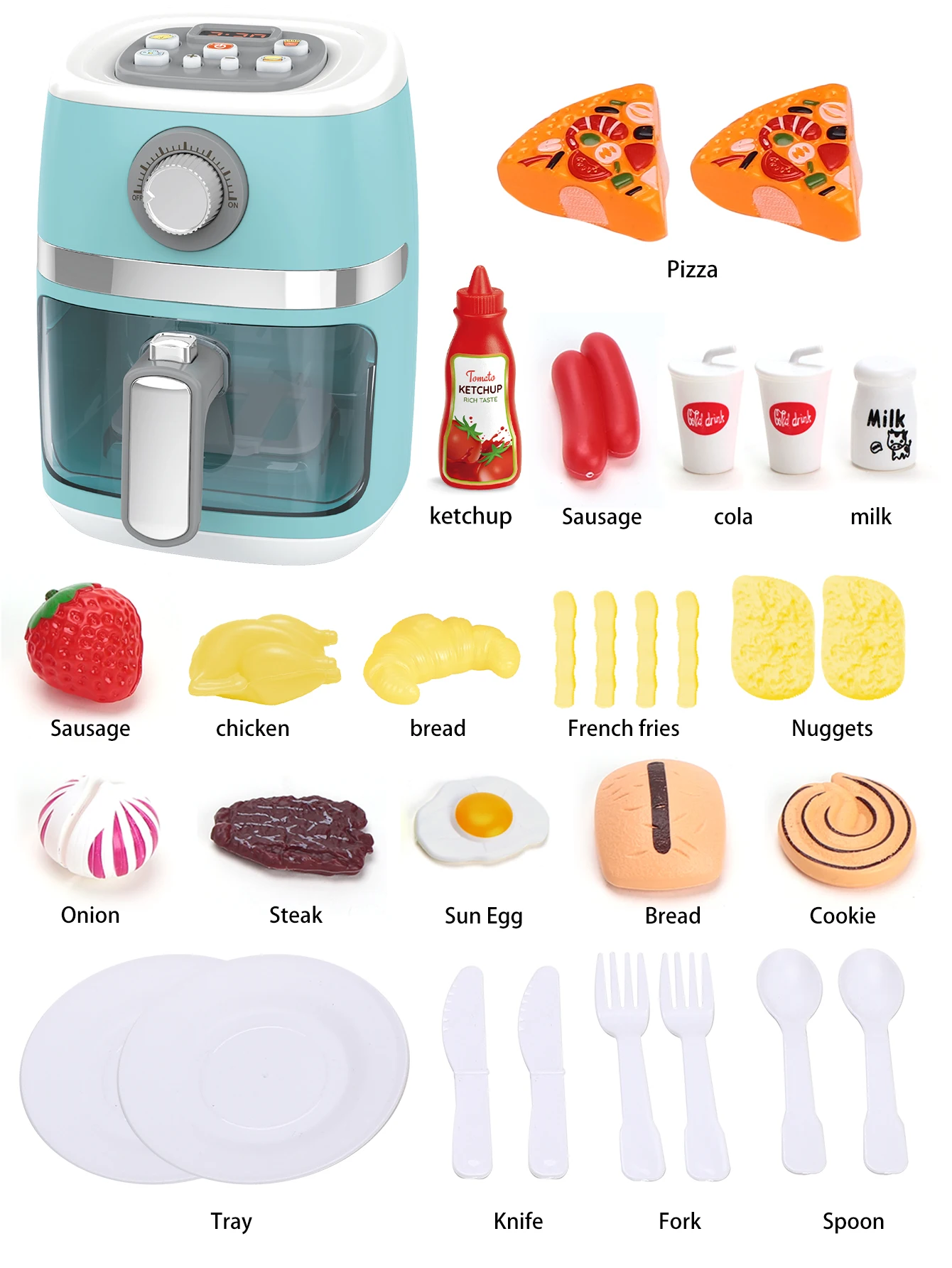 Friteuse à Air, ensemble de jouets de cuisine pour enfants, accessoires de simulation d'être un chef de cuisine, jeux de barbecue, avec éclairage, son