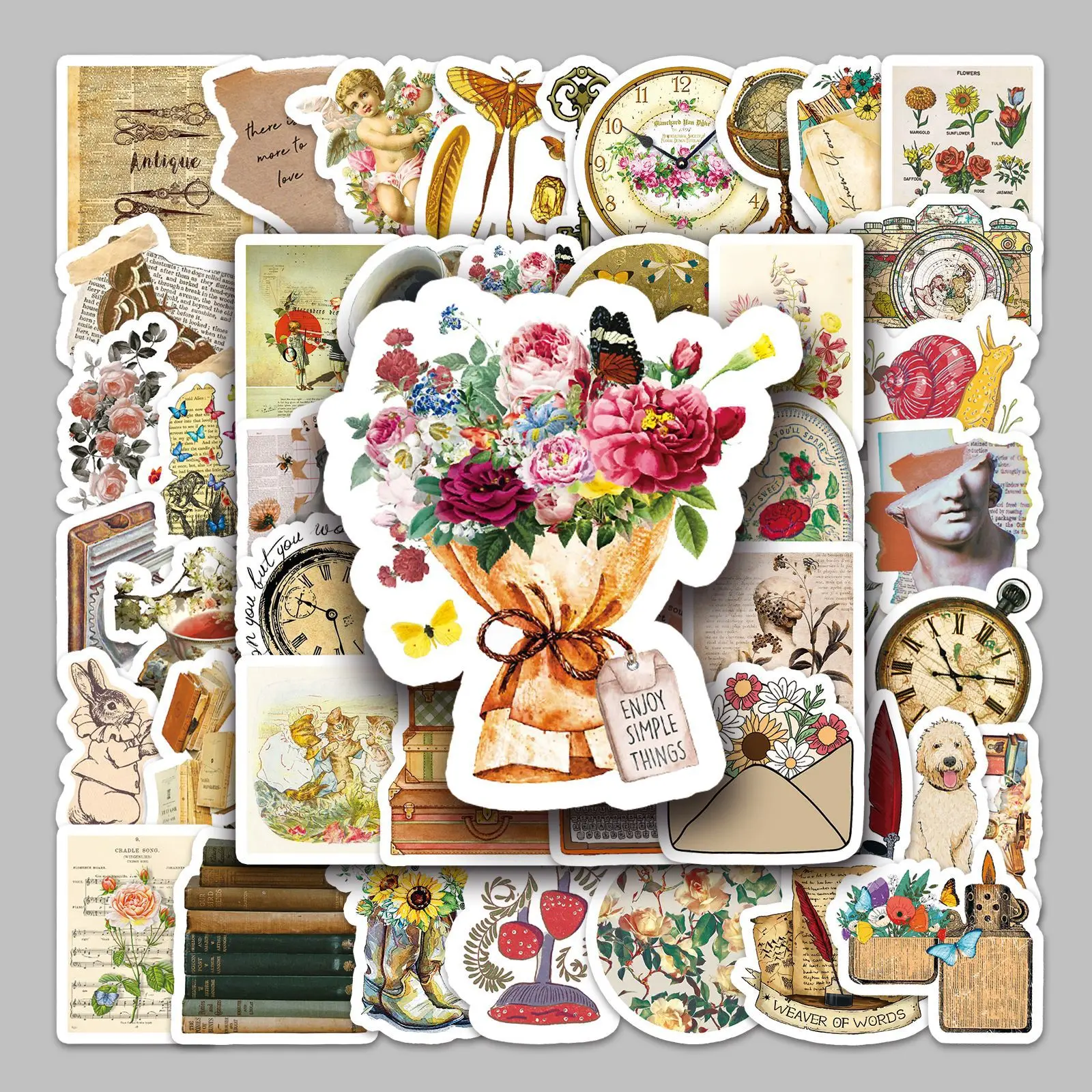 

50pcs Retro Ins Flower Series Graffiti Stickers Suitable for Helmet Desktop Wall Decoration DIY Sticker Pack Wholesale