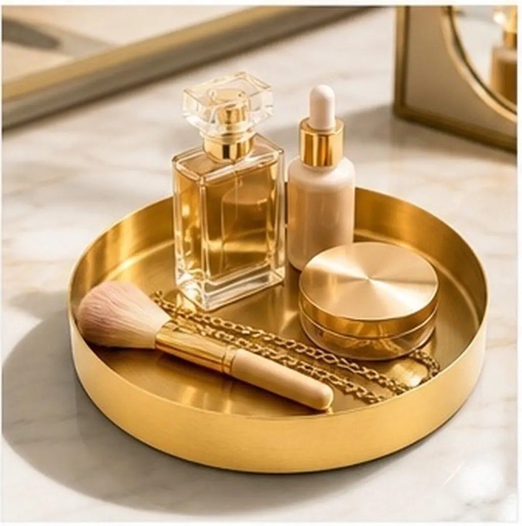 Multipurpose Stainless Steel Storage Tray Bright Color Round Jewelry Cosmetics Organizer Desktop Holder Home Dorm Living Room