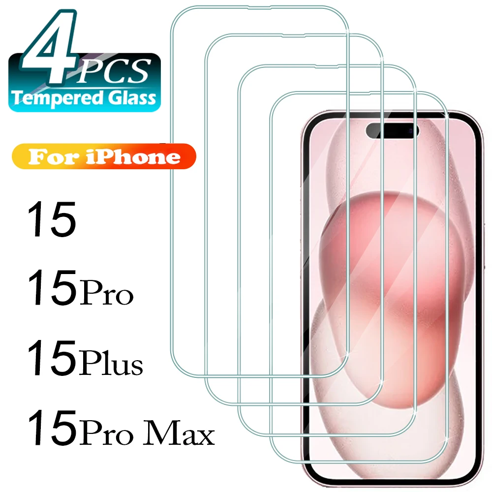 1Pcs/4Pcs HD Tempered Glass For iPhone 15 Pro Max 15Pro Screen Protector For iPhone 15 Plus Protective Glass Film