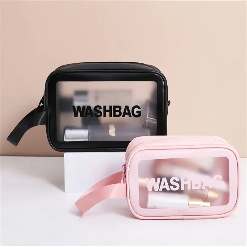 Portable Travel Wash Bag Female Transparent Waterproof Makeup Storage Pouch Large Capacity Cosmetic Organizer Pu Material