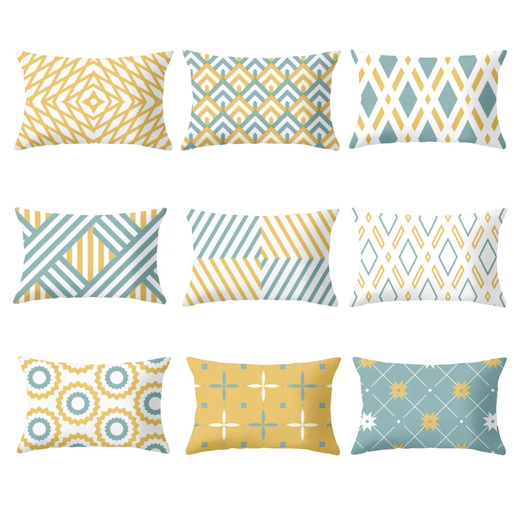 30x50CM Yellow Blue Geometric Striped Curved Rectangle Pillowcase Stripes Plaids Print Sofa Throw Pillows Home Decor