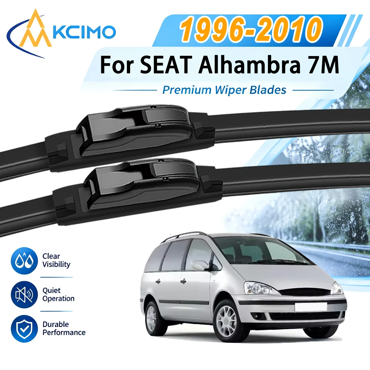 KCIMO Sturdy Wiper Blades for SEAT Alhambra 7M 1996-2010 Quiet Performance Front Windshield Smooth Auto Wipers Blade Accessories