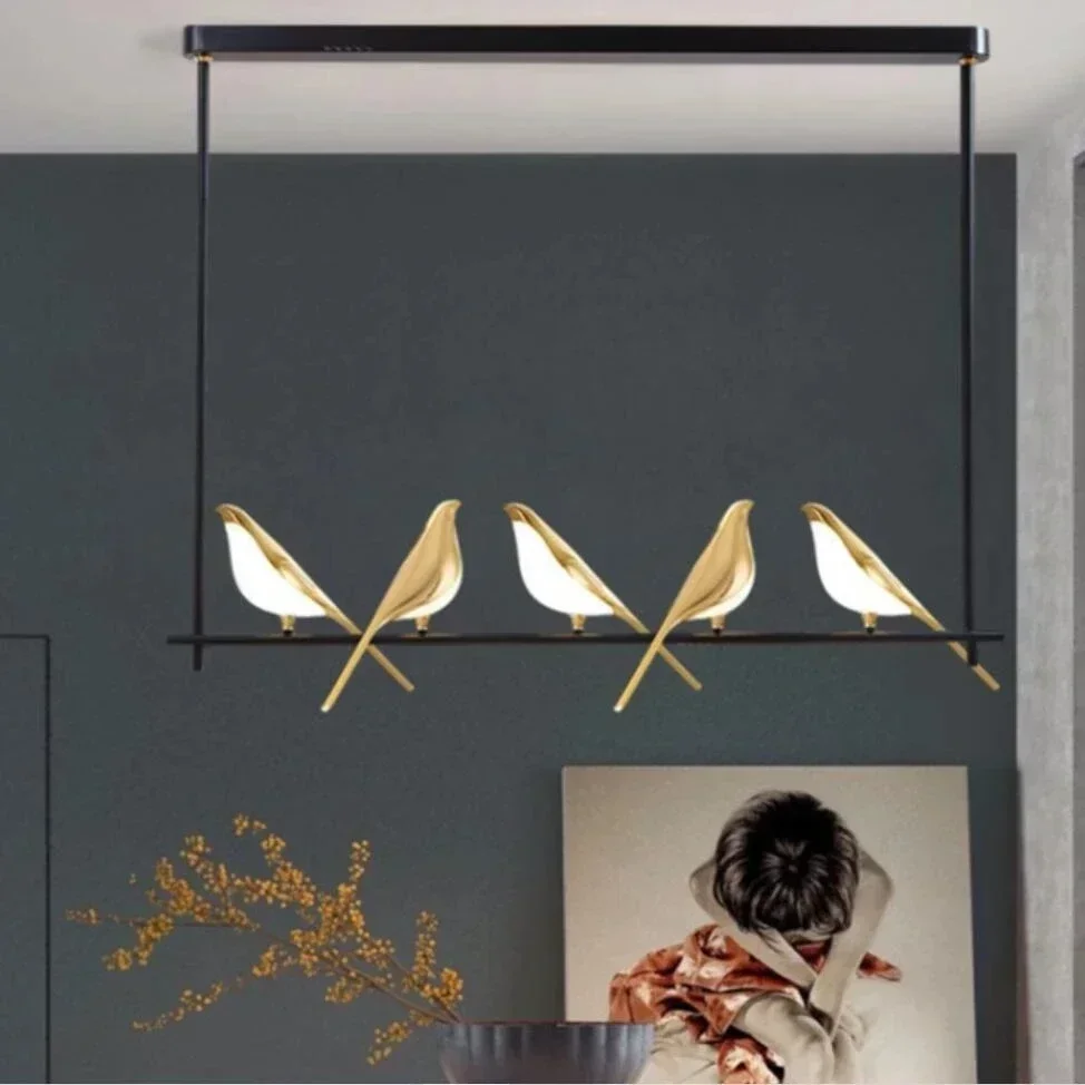 Plafonnier LED suspendu doré Maghelicopter Bird, luminaire décoratif de plafond, idéal pour une salle à manger ou un salon