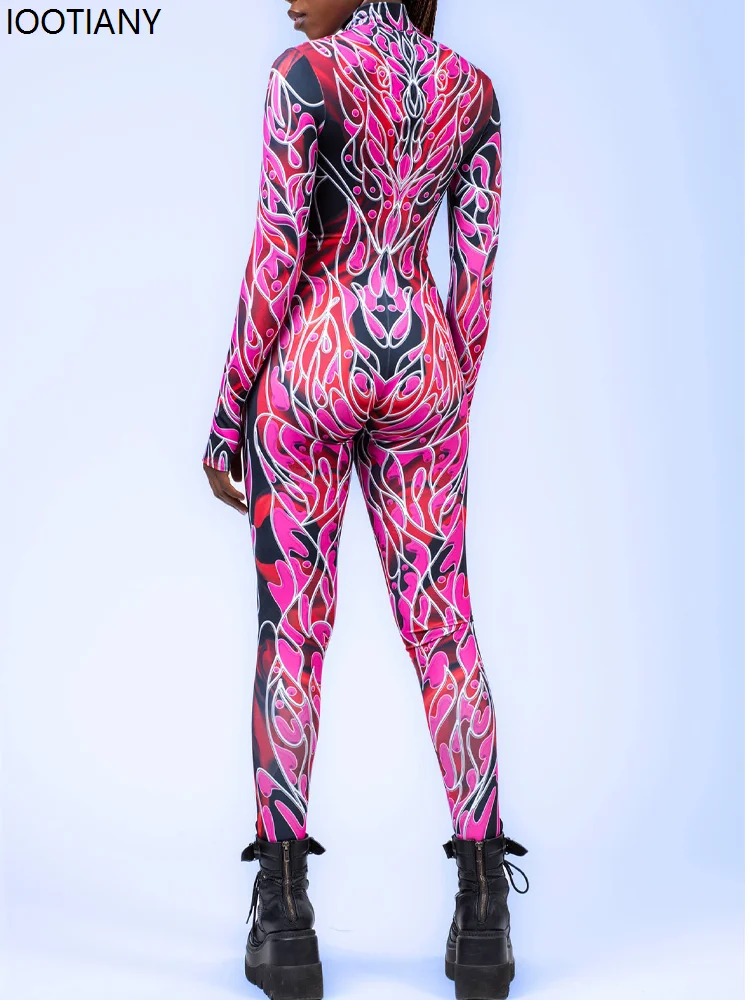 Donne Sexy splendido colore veleno Cosplay tuta Halloween stampa colorata Zentai vestito Rave abiti Yoga aereo tuta intera