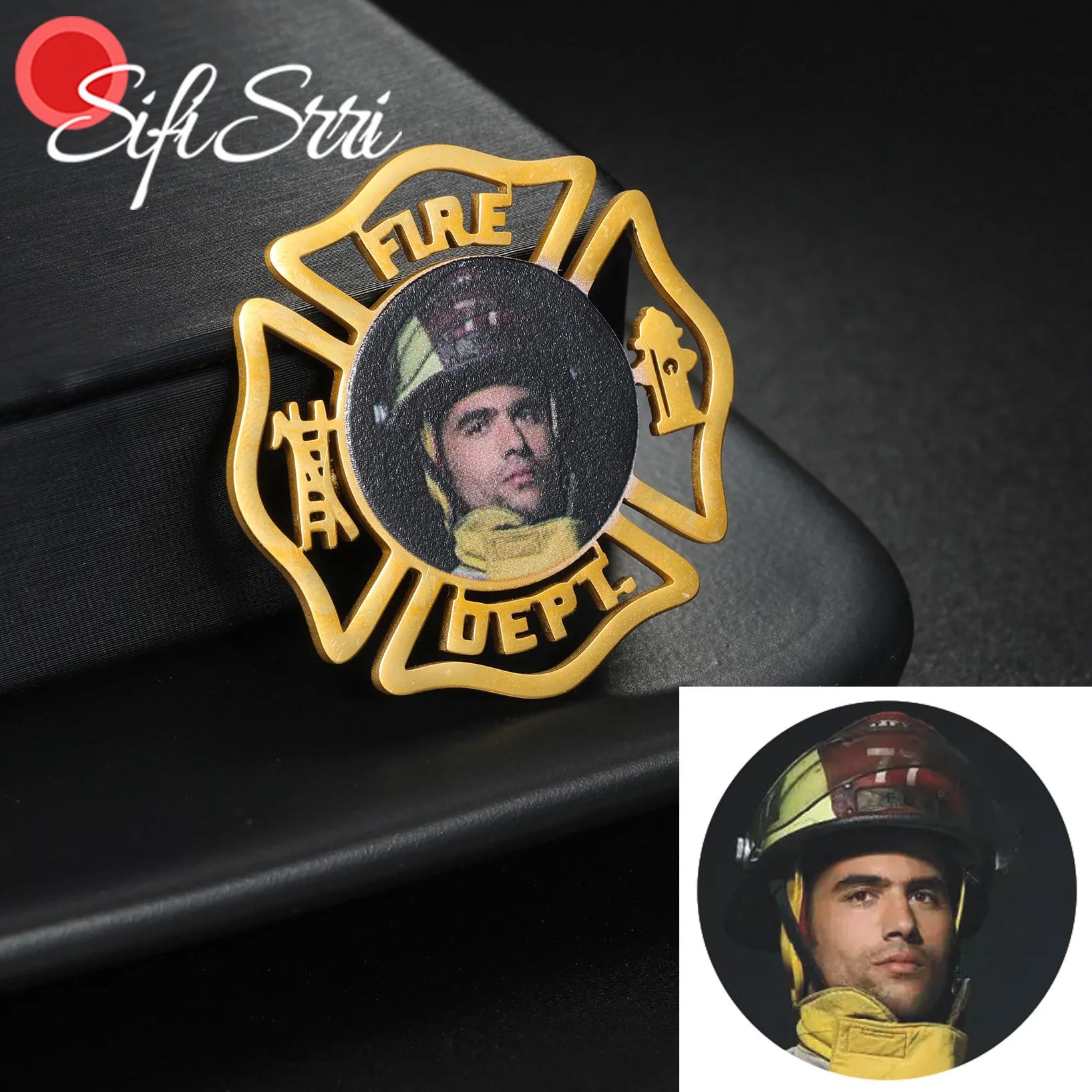 Sifisrri-broche con foto y nombre personalizado, joyería de acero inoxidable para mujeres y hombres con imagen en Color, regalo de cumpleaños y boda personalizado