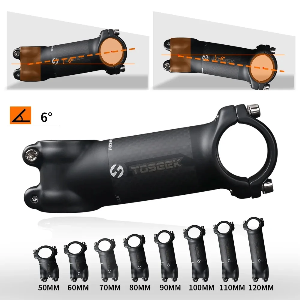 TOSEEK-Alumínio e Carbono Bicicleta Guiador Stem, MTB Stem, Peças sobressalentes para bicicleta, Ângulo 6 17, 28.6-31.8mm