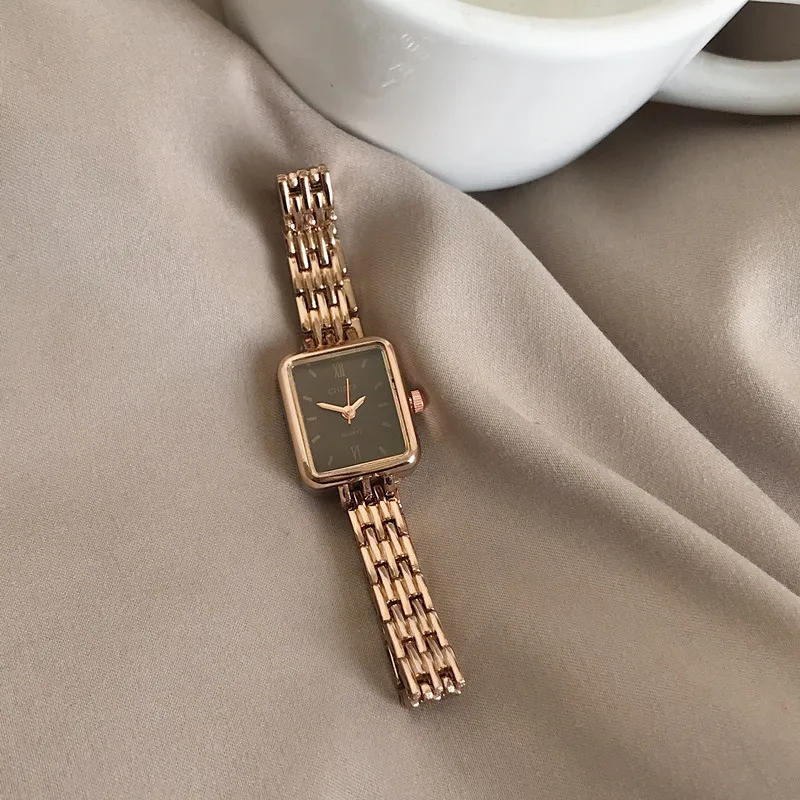 The Rectangle Minimalist Women Ultra Thin Small Dial Watches Alloy Chain Band Simple Antique Quartz Watch Relogio Feminina