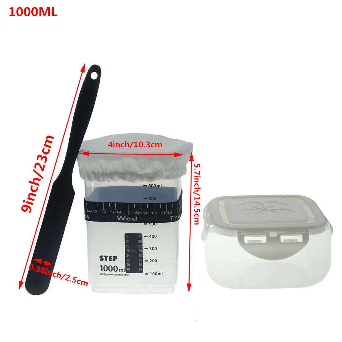 1000ml Sourdough Starter Jar Kit Clear Square plastic Heat Resistant Sourdough Starter Container Baking Fermentation Jar Storage