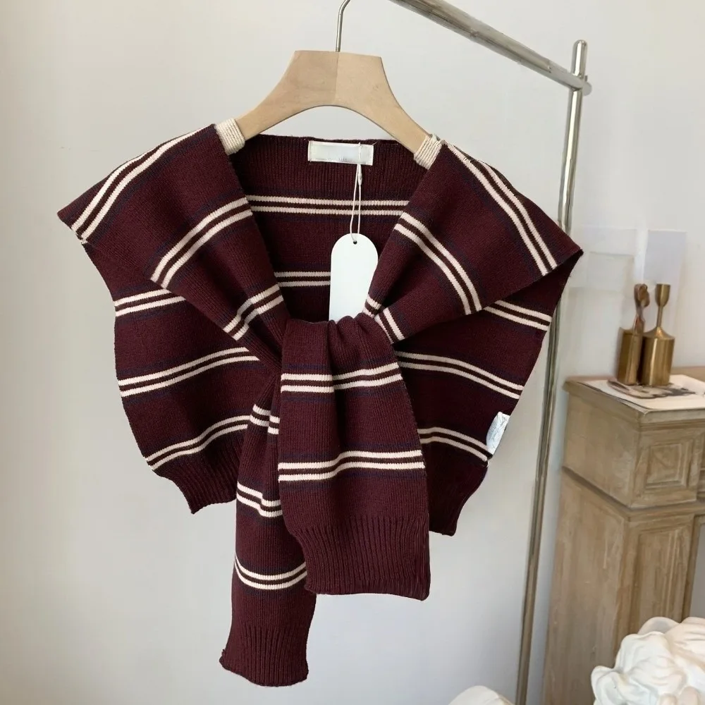 

Простая классическая мужская вязаная шаль, корейский стиль, полосатый шарф, плащ, завязанный искусственный воротник, блузка