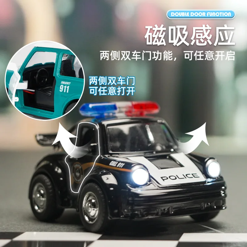 어린이 관성 자동차 장난감 소리 조명이있는 합금 경찰 차량 자동차 모델 어린이 자동차 장난감 운송 차량을 당깁니다.