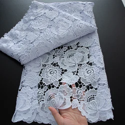 2025 Guipure Lace Fabric High Quality 5 Yards Knitted White Nigerian African Sequins Cord Lace Fabric Dress for Women A4070