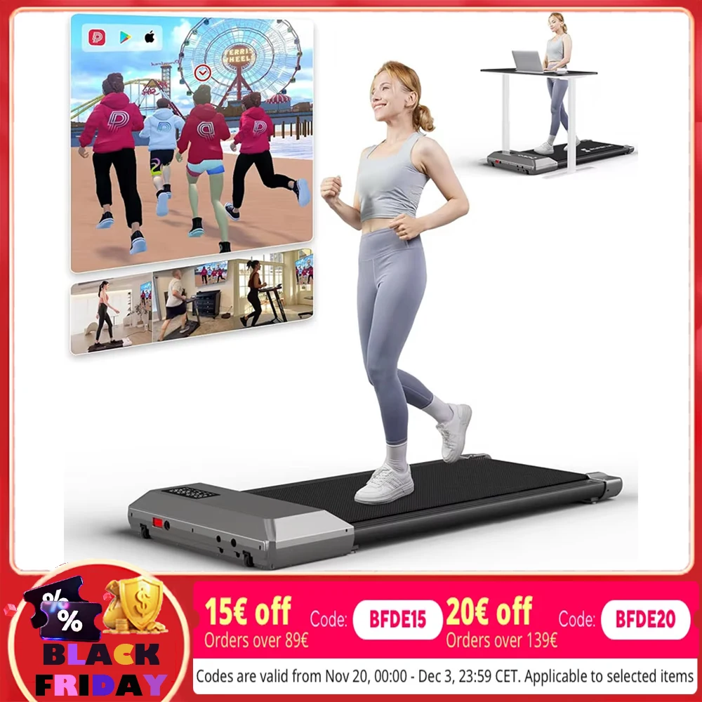 Superun Cinta de correr con almohadilla para caminar larga con cinturón de 80 cm, 2,2 HP para el hogar, cinta de correr portátil 2 en 1 debajo del escritorio, poco ruido para la oficina