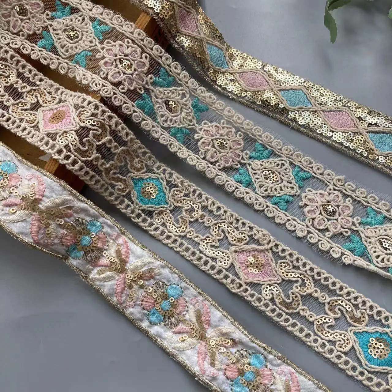 1 Yards Sequin Lace Fabric Embroidery Ribbons Flower Lace Trims Floral DIY Apparel Swiss Sewing for Shoes Bags Headdress Craft