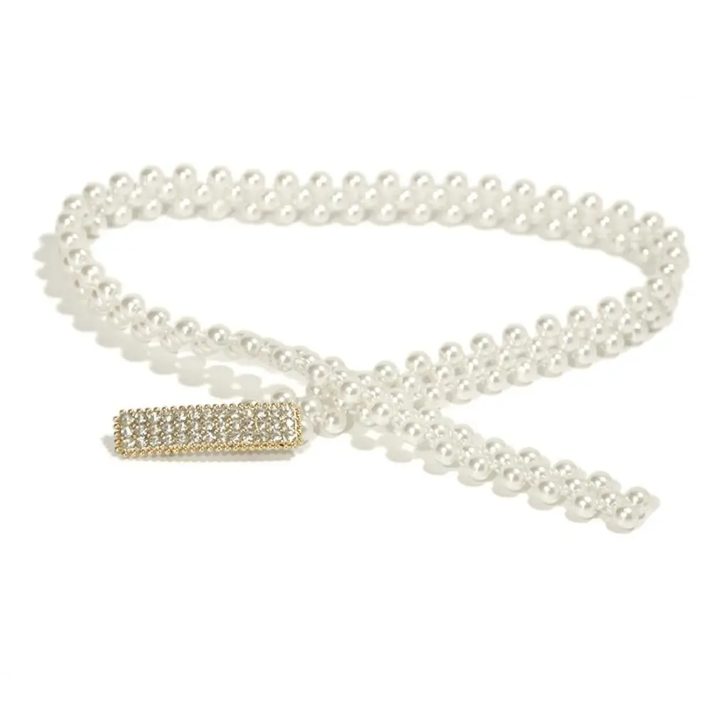 Sweter ozdobny perłowy pas w talii odzież Retro dostarcza elastyczną klamrę diamentowy łańcuszek w talii elegancki elastyczny pas kobiet