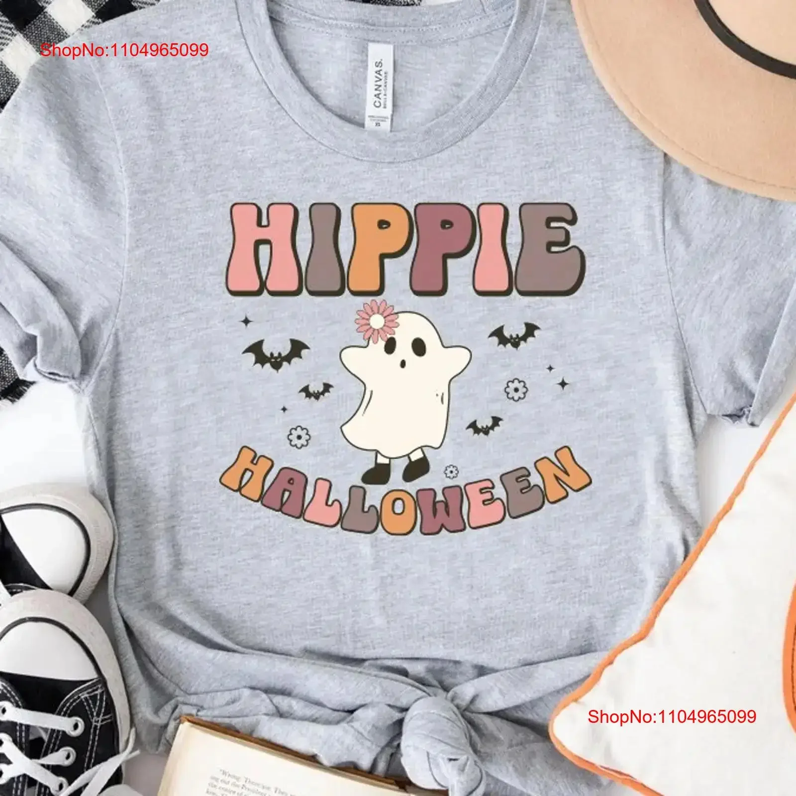 

Hippie Halloween T Shirt Spooky Vibes Cute Pumpkin boo Women tee vintage Washed graphic Versatile Slightly Soft fashion