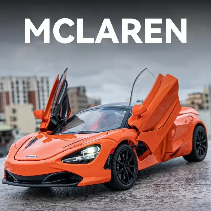 1/24 McLaren 720S Diecast coche de juguete vehículo miniatura Convertible modelo tirar hacia atrás sonido y luz colección regalo para niños F