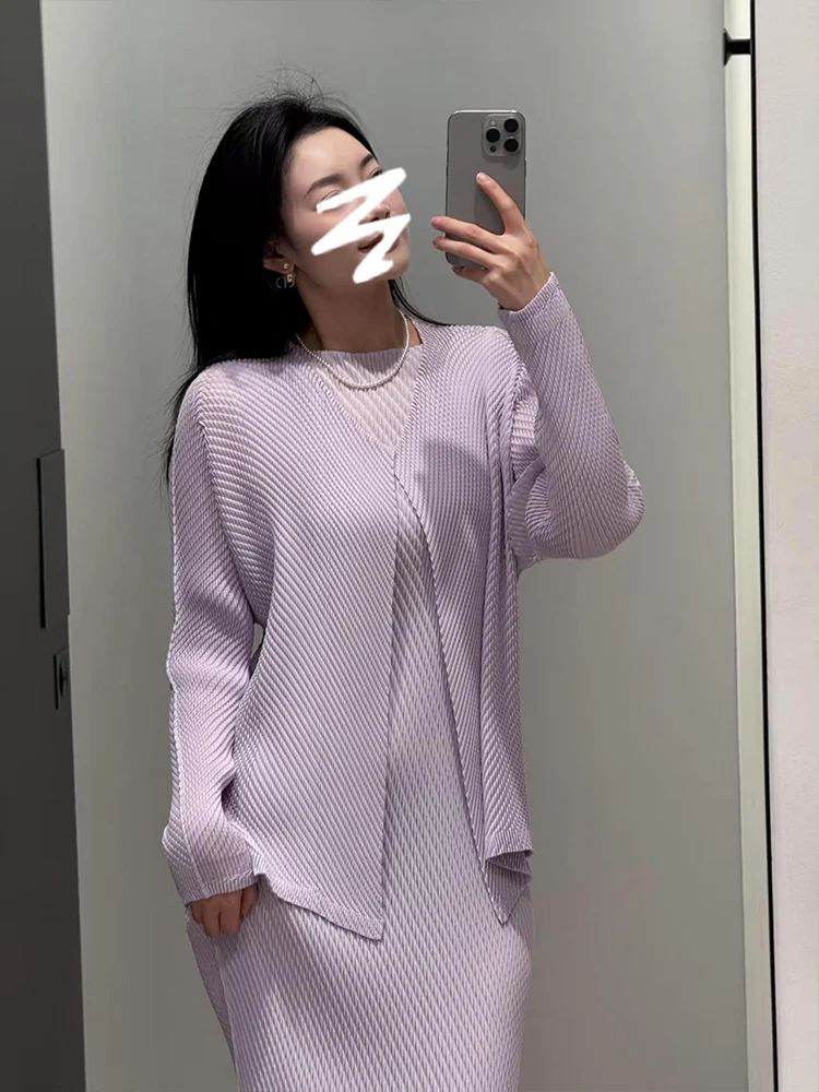 

Purple Long Sleeve Slim Fit round Neck Dress And Jacket Set for Women New Summer Style Three Piece Set Fashionable And Stylish