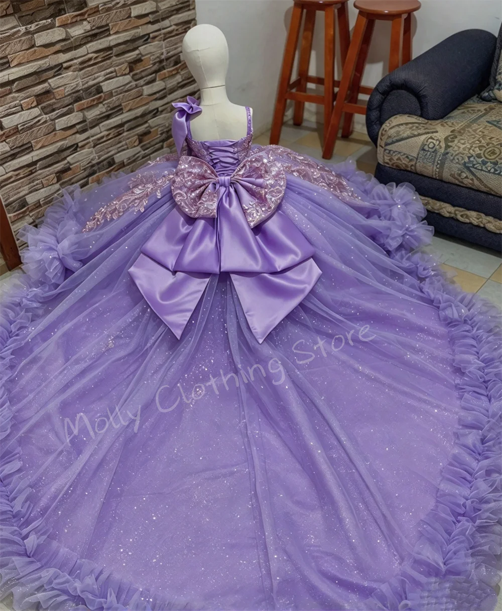 Custom Luxury Flower Girl Dress 2026 Puffy Train Embroidered Princess Wedding Birthday Ball Gown for Sweet Little Princess