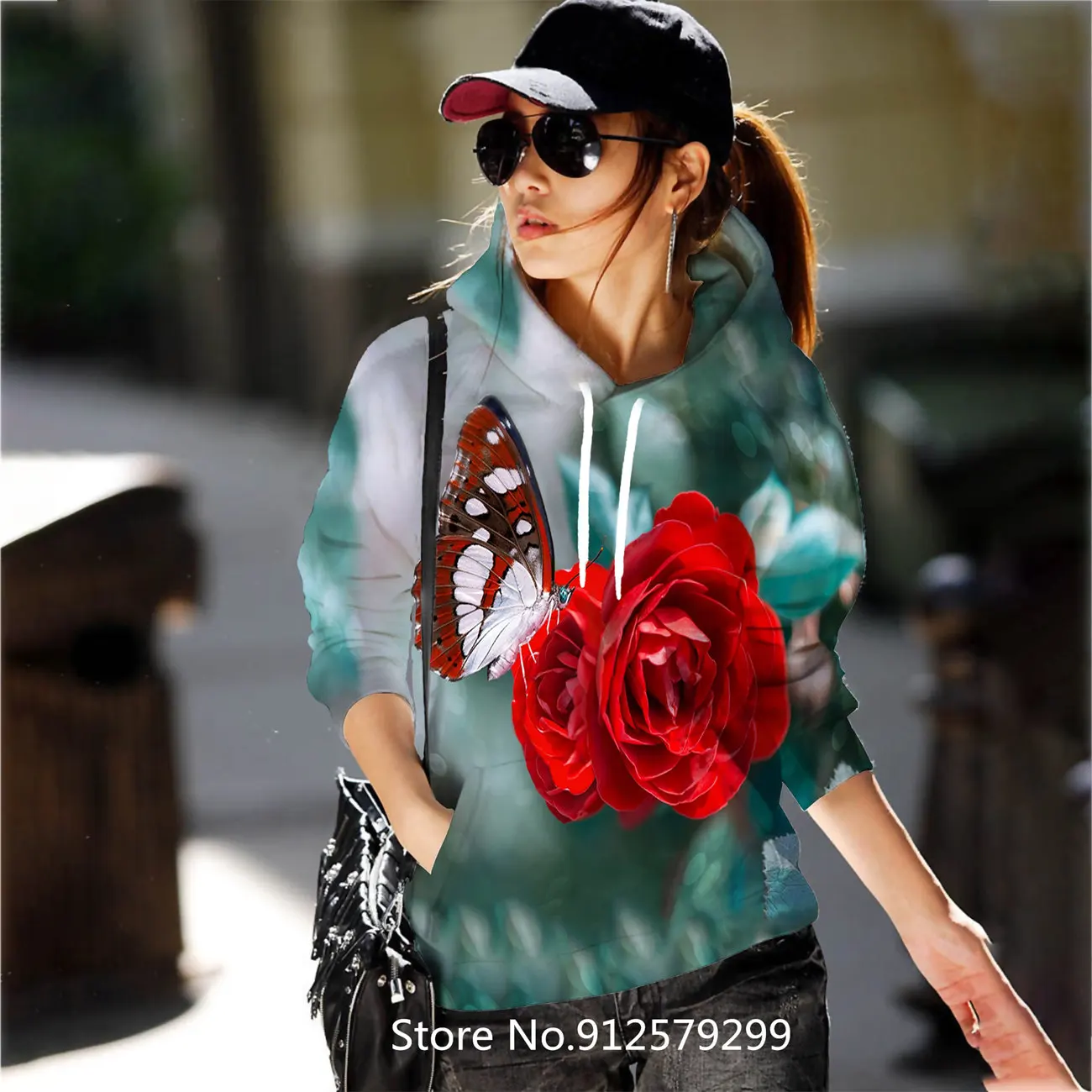 

2022 Streetwear Fashion Hoodies Butterfly Printing Women Sweatshirt Flower Long Sleeve Female Hooded Pullovers Cute Sweatshirts