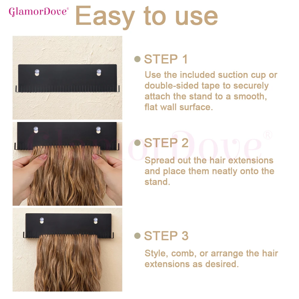 GlamorDove Hair Extension Holder – For Washing, Styling & Drying Weft, Clip-In, Tape-In & Halo Extensions - view 6