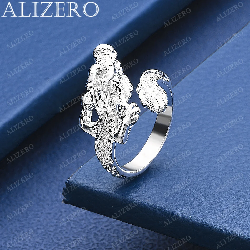 

ALIZERO 925 Sterling Silver Ring Dragon Open Ring For Women Men Classic Retro Rings Adjustable Opening Ring Fashion Jewelry