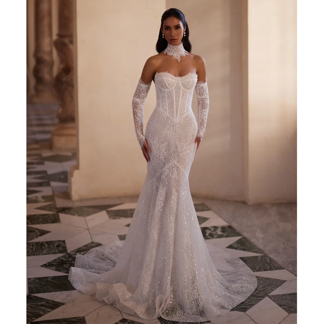 Stunning Mermaid Wedding Dresses Sweetheart Corset Bridal Gown Lace Sequined Luxury Party Dress Vestidos Customized