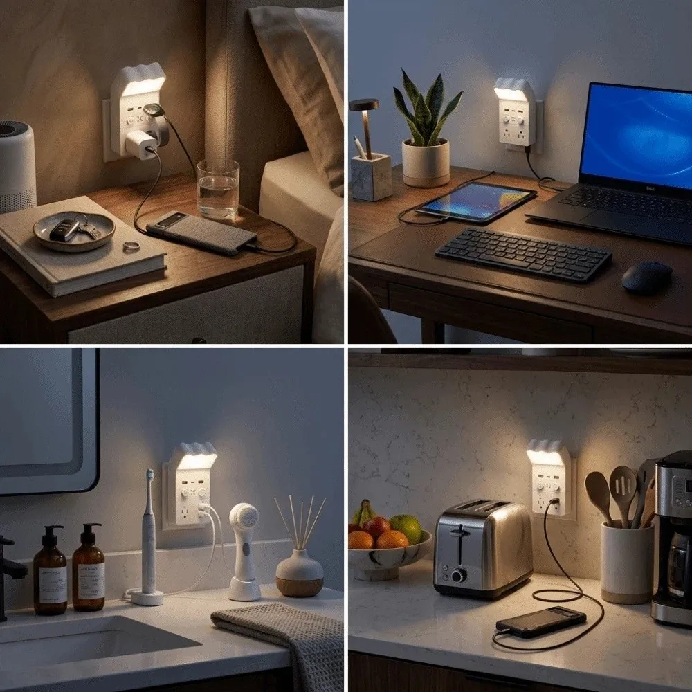 USB Quick Charge Smart Remote Night Light Remote Control Flame-Retardant Plastic Wall Socket Plug-and-Play Installation