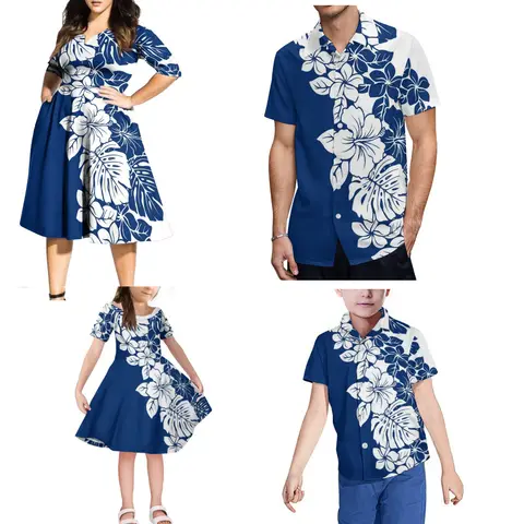 Samoan Party Family Set Fashion Children'S Clothing And Women'S Dresses Prom Evening Gowns And Polynesian Hawaiian Men'S Shirts