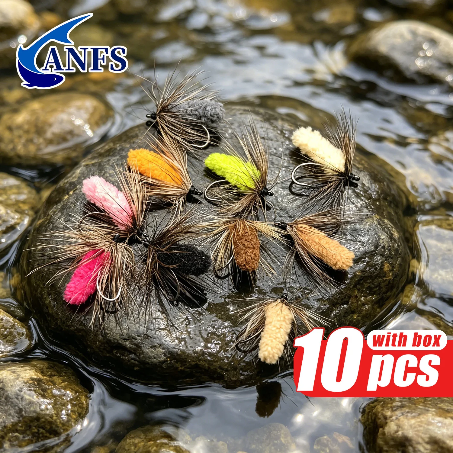 مجموعة من 10 ذباب صناعي ملونة  - مراجعة Fishing Hook Assortment وسعره