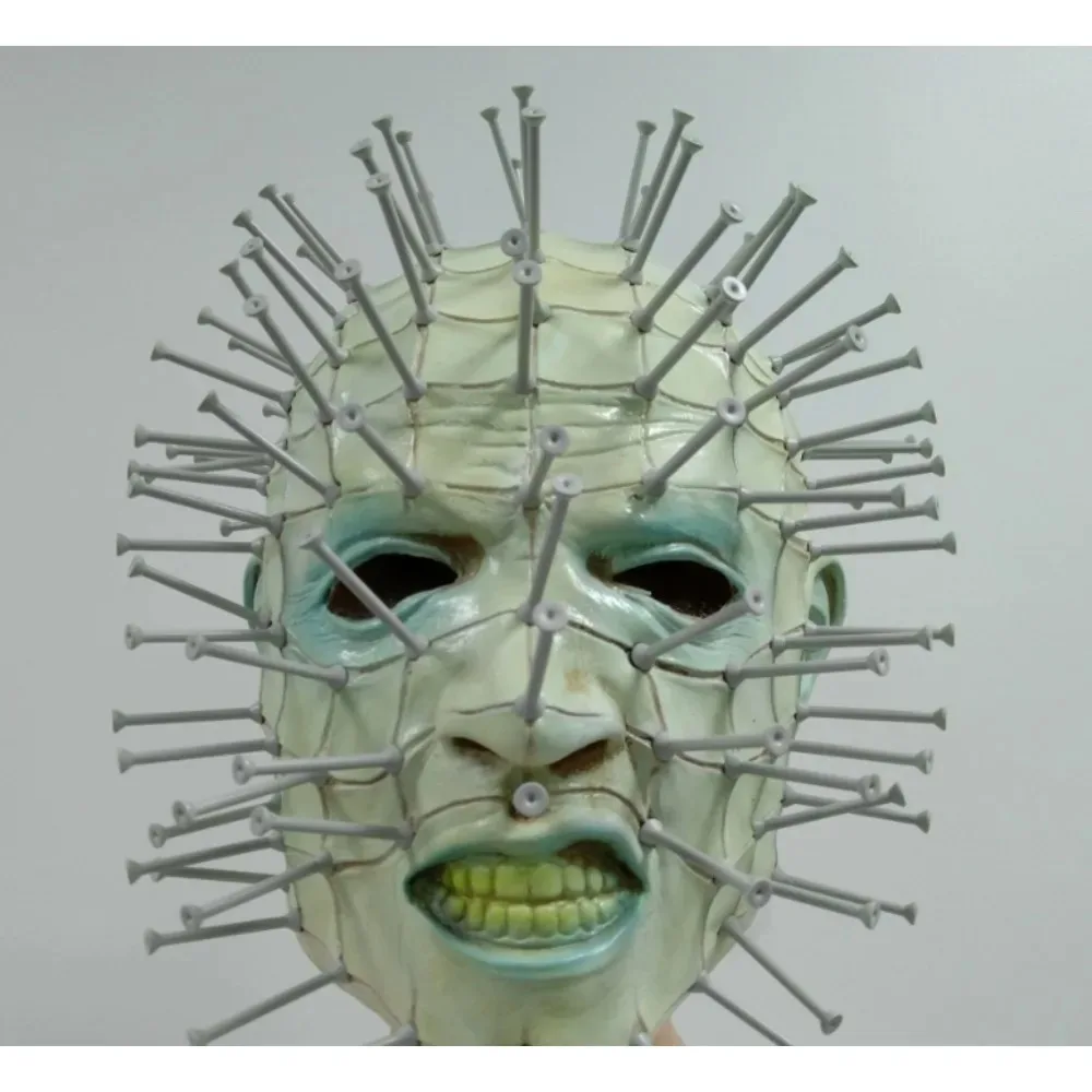 Hellraiser Nail Head Mask Scary Horror Cosplay Mask Adult Halloween Party Zombie Devil Costume Props Latex Full Face Mask
