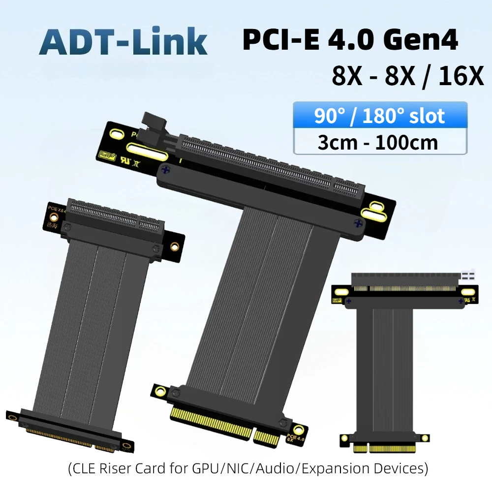 PCI-E 4.0 X8 to 8X Riser Extension Cable PCIe4.0 Gen4 8X to 16X Adapter 90 180 Degree Graphics Card GPU SSD NICs Server Extender