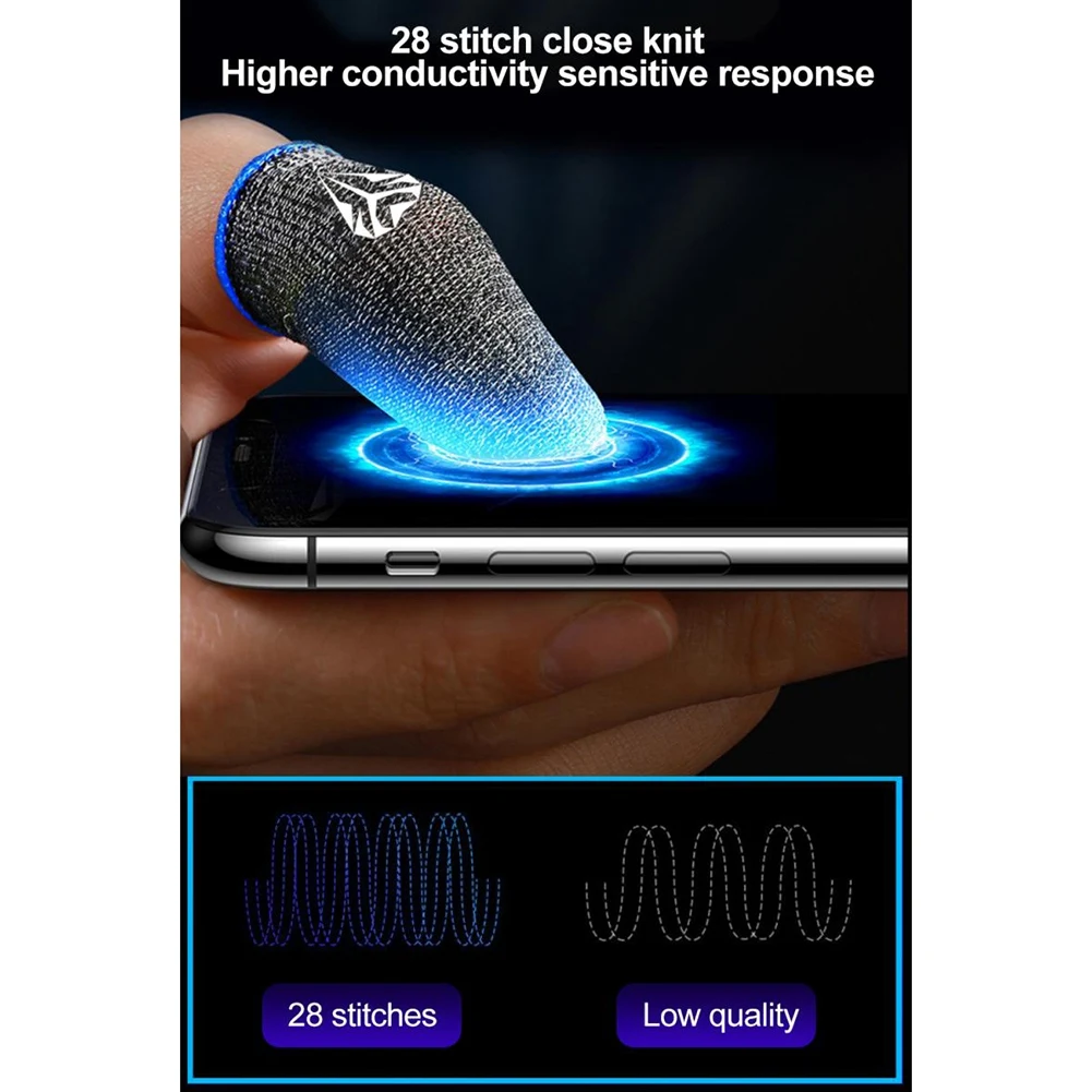 Dedo De Jogo De Fibra Elétrica, 28 Manga De Malha, Fingertips Respiráveis para Jogos Móveis PUBG, Supercondutores, 10Pcs