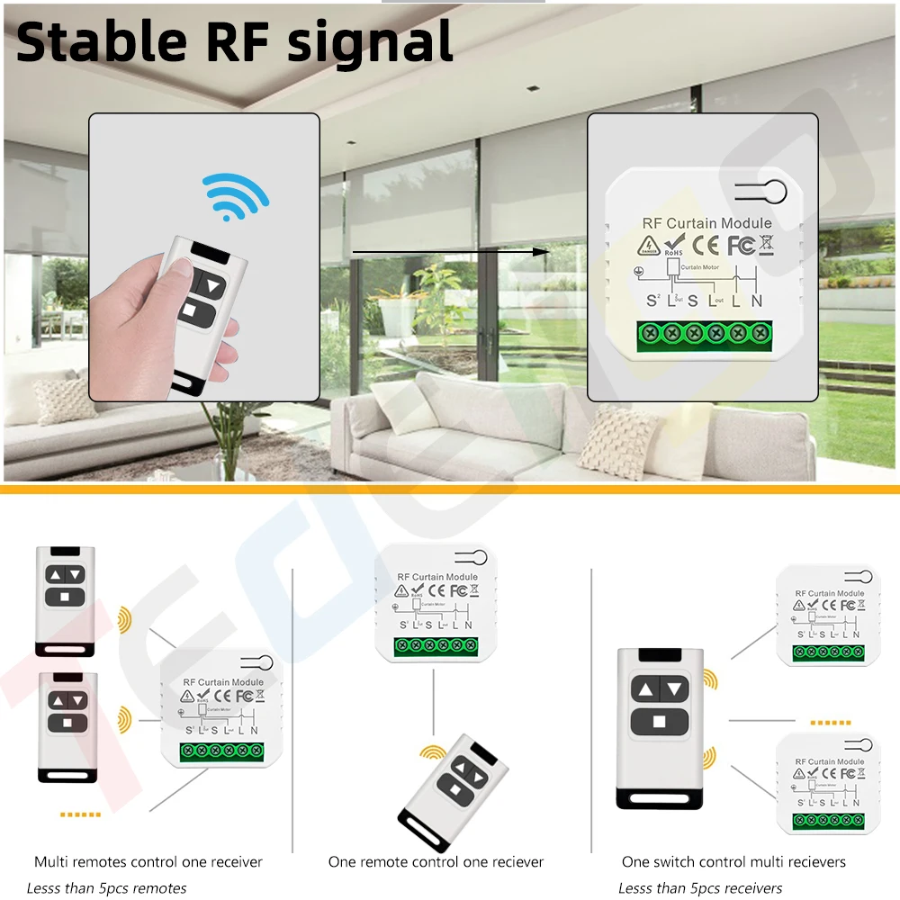 433MHz 16A 2 Way Curtain Switch Wireless Remote Control Roller Shutter Switch 110V 220V 240V Blind Switch Module with Transmiter