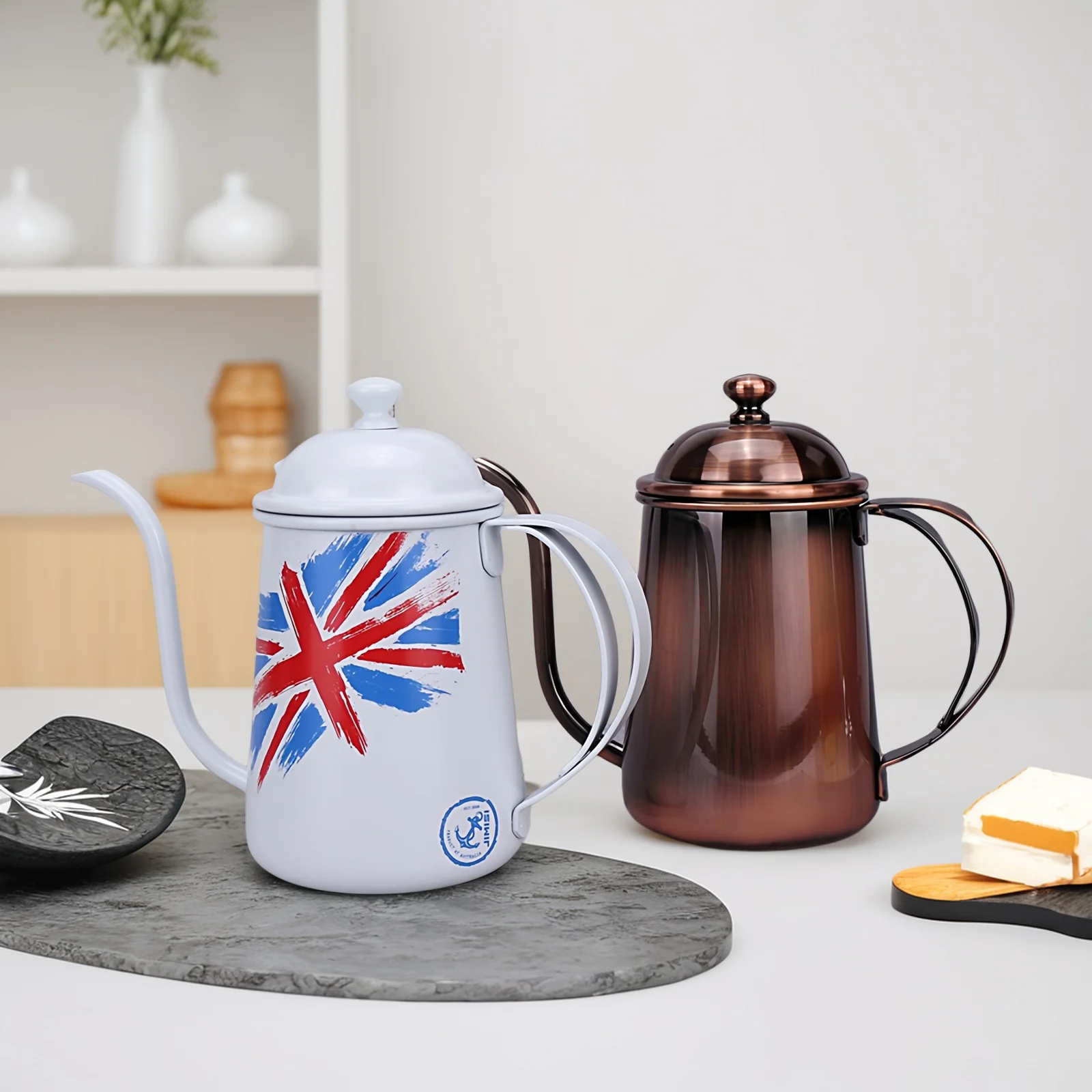 

304 Stainl Steel Hand-Poured Coffee Pot Long-Nosed Drip Coffee Brewing Home Use Oil Pot Ear-Hanging Design Kitchen Tool