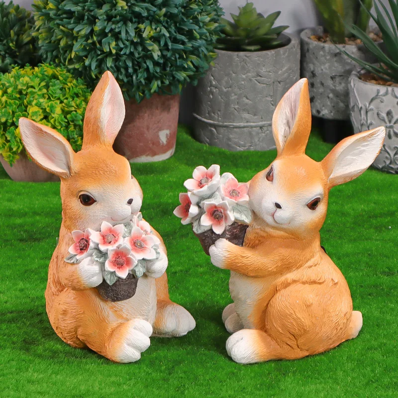 

Rabbit Holding Flower Night Light Resin Sculpture Craft for Outdoor Garden and Courtyard Decoration