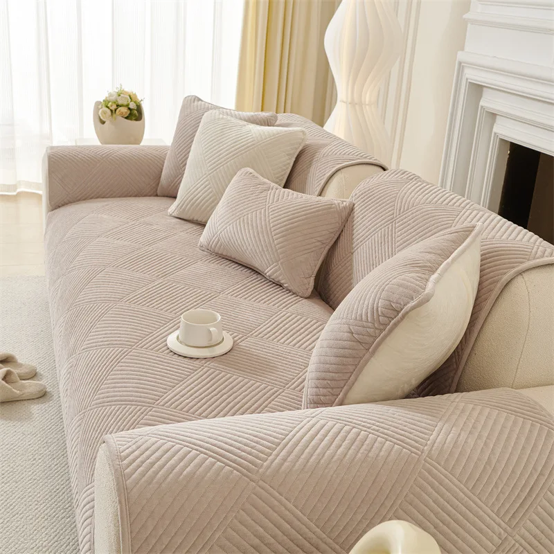 

Thick Plush Solid Color Sofa Mat Cover for Living Room Lounge Corner L Sofa Towel Slipcover Non-Slip Home Decor Couch Protector