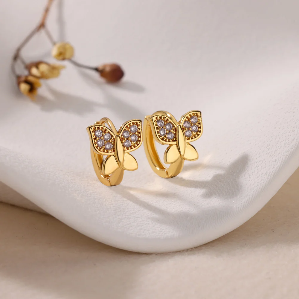 Butterfly Zirconia Hoop Earrings For Women 2026 Trending New Stainless Steel Earrings Couple Luxury Brand Jewelry mujer