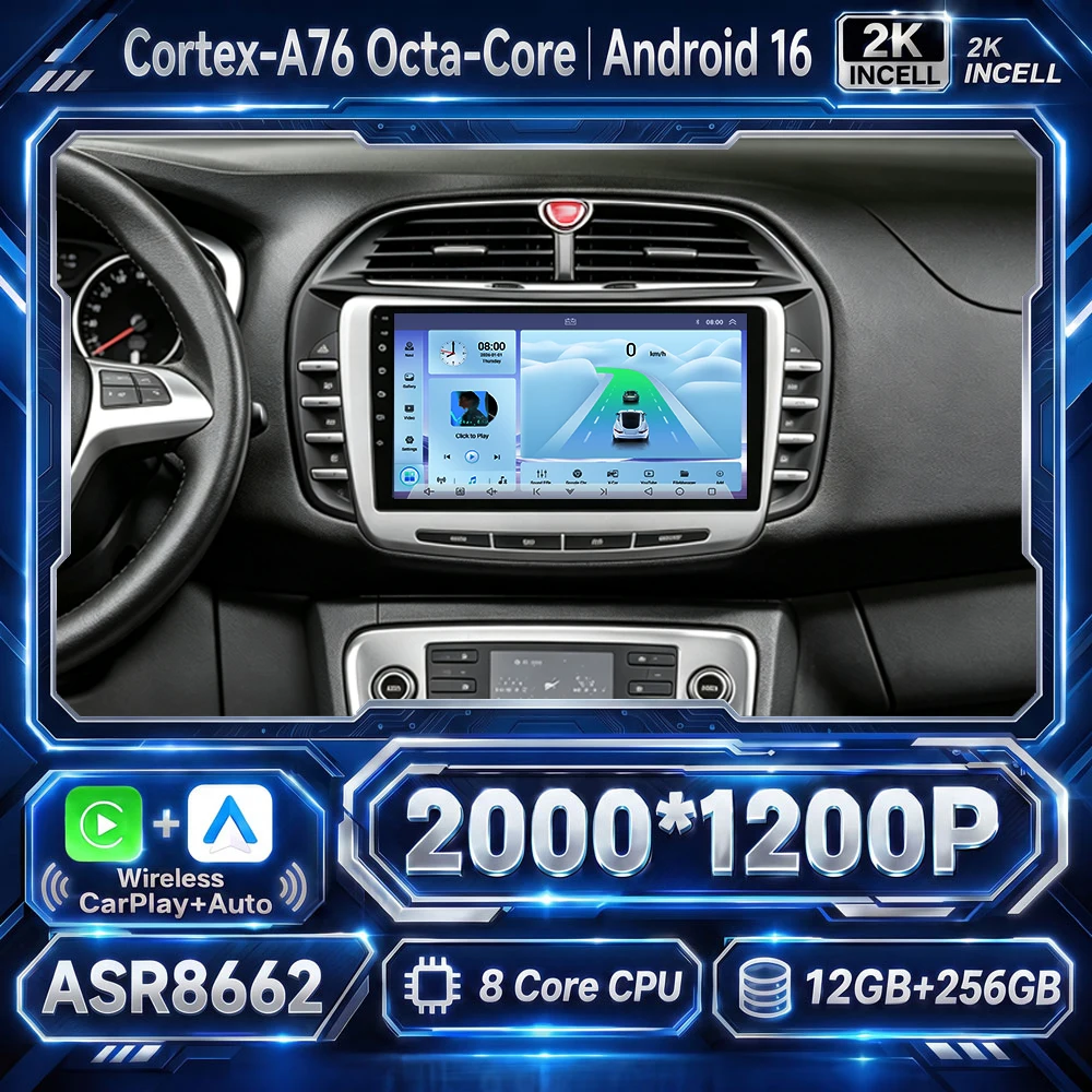 Cortex-A76 Octa-Core Android 16 Car For Lancia Delta 2009 - 2019 Car Radio GPS Multimedia Player Stereo Touch Screen Dash Cam BT