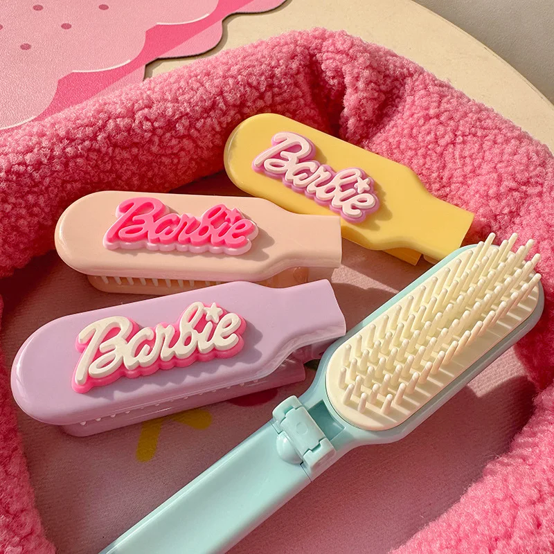 Barbie Folding Comb Cartoon Portable Travel Hair Brush Women Fashion Head Massager Anti Static Styling Accessories Girls Gifts