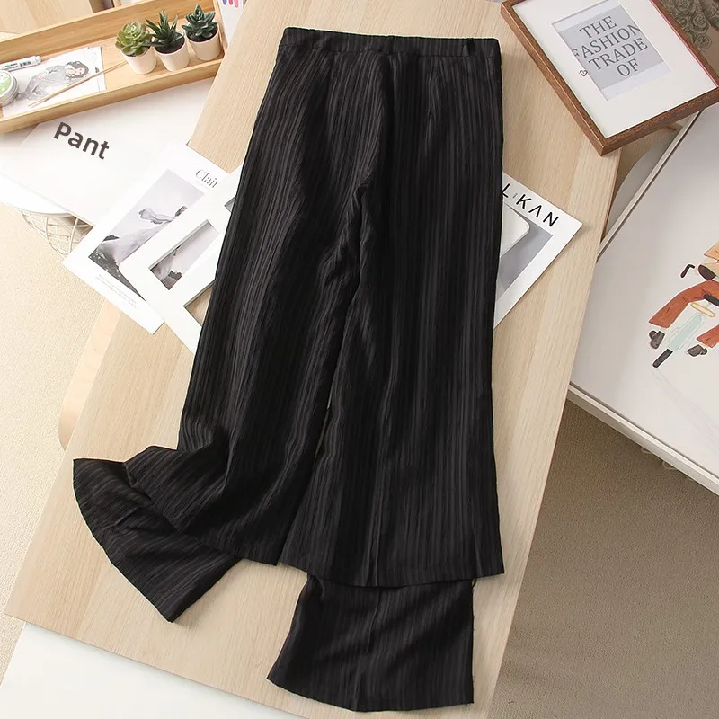 Design Sensation Pantaloni casual Donna Autunno Inverno Gamba dritta Street Sle Bla Pantaloni a gamba larga testurizzati a nove punti