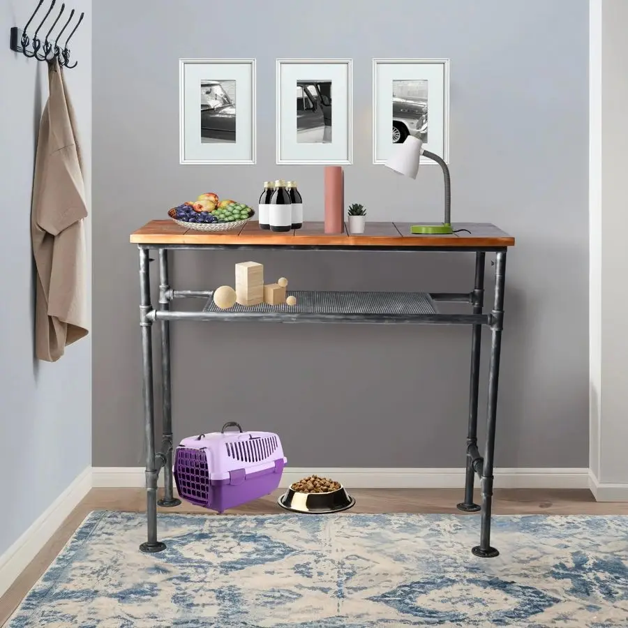 

Industrial Rustic 41.3 Height Solid Pine Wood Top Rectangular Pub Bar Table Bar Height Kitchen Dining Room Table with Extra Shel