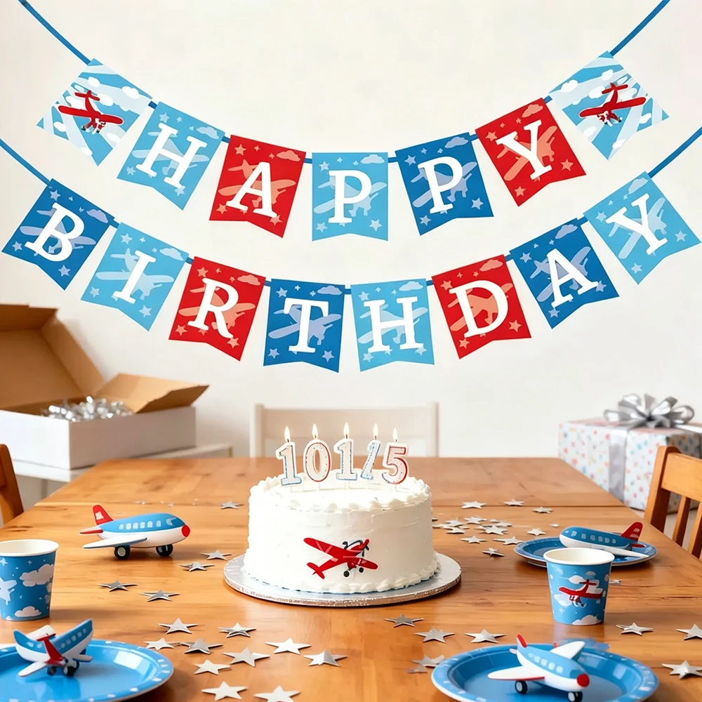Flugzeug Party Dekoration Geschirr Teller Servietten Tassen Folien Ballon Kinder Flieger Flugzeug Geburtstag Dekor Jungen Baby Dusche Liefert – Detail 6