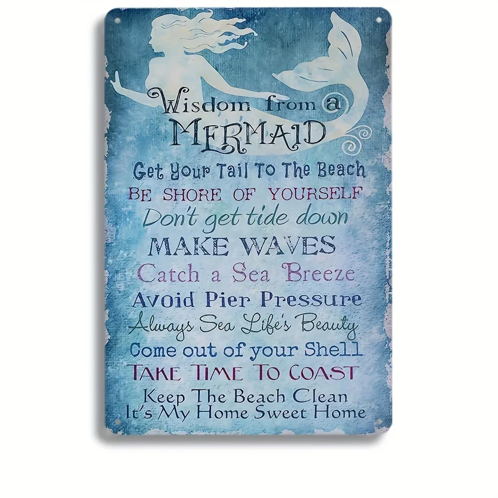 1pc Mermaid Decor, Vintage Beach Signs for Home Wall Decor Metal Sign, Office Home Toilet Decor Lover Gifts Wall Decor Art Signs